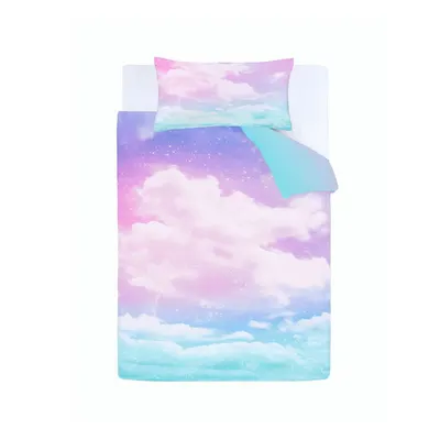 Lenjerie de pat pentru copii albastră/roz pentru pat de o persoană 135x200 cm Ombre Rainbow Clouds – Catherine Lansfield