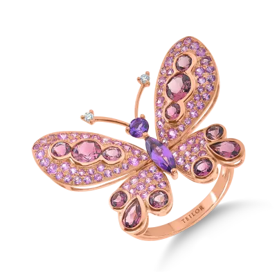 Inel fluture din aur roz cu pietre pretioase si semipretioase de 4.29ct
