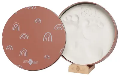 Cutie rotundă metalică pentru amprenta bebelușului cu supo Petit Artichaut - Rainbow Terracotta