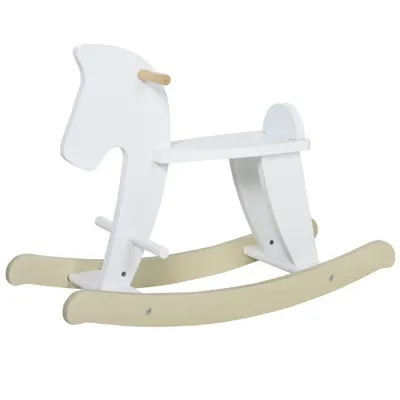Cal tip Balansoar pentru Copii 1-3 Ani, Design Clasic din Lemn cu Manere si Suport pentru Picioare, 68x26.5x48cm, Alb HOMCOM | Aosom Romania