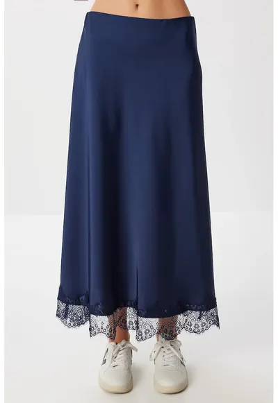 Fusta lunga - Happiness Istanbul - satin - talie elastica - bleumarin