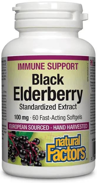 Black Elderberry Standardized Extract, 100 mg, 60 capsule gelatinoase moi, Natural Factors