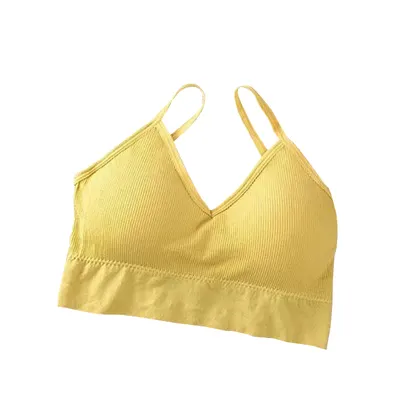 Bustiera Sport pentru Dama, cu Bretele si Spatele Gol, Fara Cusaturi, Model Push Up, Marime S/M, Galben, MIX14103