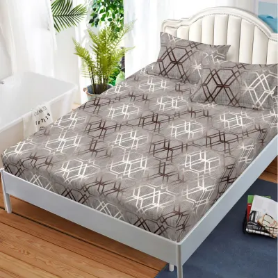 (OFERTA 3 la 159 Lei) Cearsaf cu elastic, FINET, 180x200cm, 2 fete de perne 50x70cm, Gri, forme geometrice