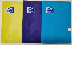 Caiet Oxford A5 48 file , hartie Optik Paper 90g/mp, PEFC, coperta laminata PP soft touch, dictando, colturi rotunjite, motiv Campus Pastel, verde / albastru / turcoaz