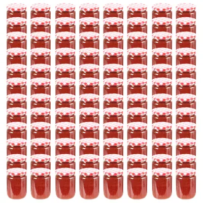 vidaXL Borcane de sticlă pentru gem capace alb & roșu 96 buc. 230 ml