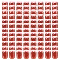 vidaXL Borcane de sticlă pentru gem capace alb & roșu 96 buc. 230 ml