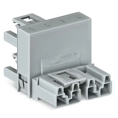 h-distribution connector; 4-pole; Cod. B; 1 input; 2 outputs; outputs on one side; 3 locking levers; for flying leads; pink
