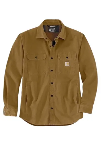 Camasa barbateasca - Rugged Flex Canvas Fleece - captuseala din fleece - material elastic - guler buzunare la piept - buzunare maro - Maro