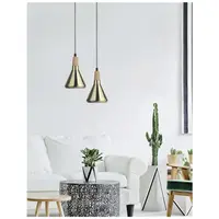 Lampa suspendata VENANZIO Brass Metal & Natural Lemn Negru & Alb Fabric Wire LED E27 1x12W IP20 Fara bec