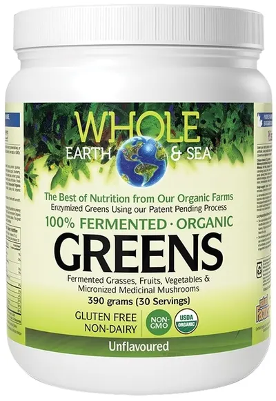 Whole Earth & Sea Fermented Organic Greens, fără gust, 390 g, Natural Factors