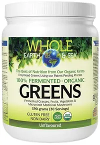 Whole Earth & Sea Fermented Organic Greens, fără gust, 390 g, Natural Factors