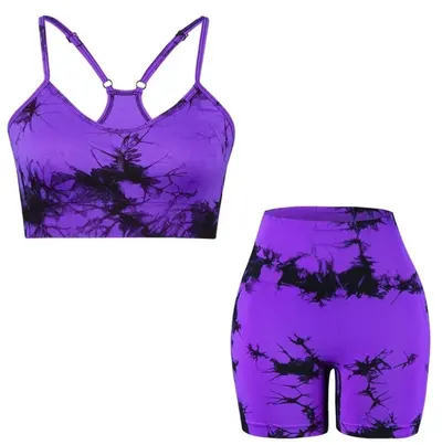 Set pentru Sala Purple/Black 2 piese, Pantalon Scurt si Bustiera, Model Tie-Dye - M, MIX15478-2166