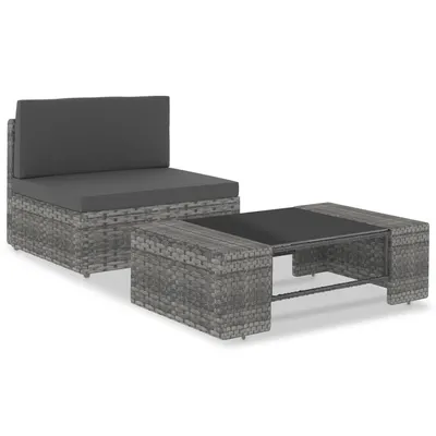 vidaXL Set mobilier de grădină, 2 piese, gri, poliratan
