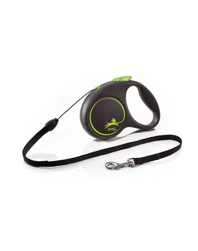 FLEXI Black Design lesa automata cu sir pentru caini, negru cu verde, marimea S, 5 m