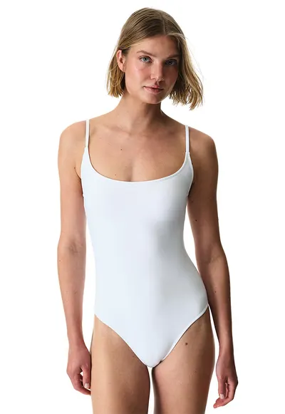 Costum de baie intreg cu striatii - Alb