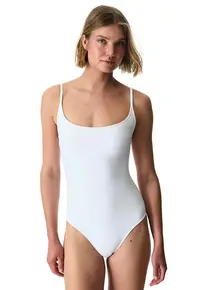 Costum de baie intreg cu striatii - Alb