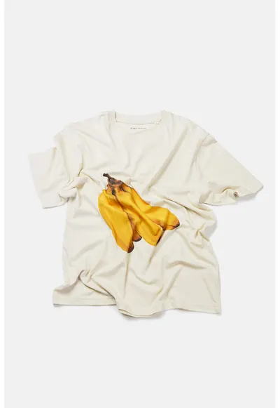 Tricou de bumbac organic cu imprimeu cu fructe si decolteu la baza gatului - Galben pal