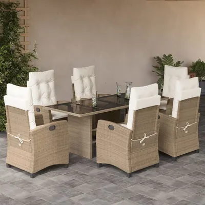 Gossi set de masa pentru gradina, 7 piese, cu perne, bej, poliratan