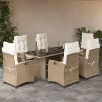 Gossi set de masa pentru gradina, 7 piese, cu perne, bej, poliratan