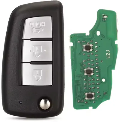 Cheie auto completa cu telecomanda Techstar compatibila cu Nissan Qashqai J11, Pulsar C13, Juke F15, X-Trail T32, Micra, 3 butoane, 433 MHz, 4A PCF7952E, CWTWB1G767