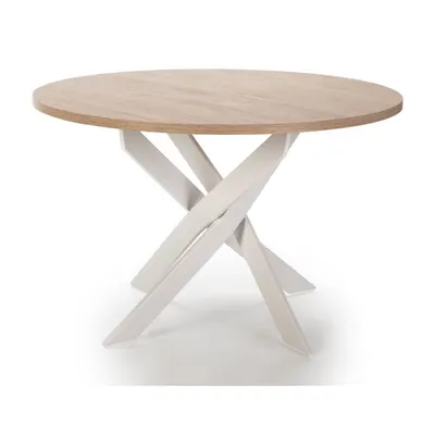 Masă de dining rotundă cu blat cu aspect de lemn de stejar ø 120 cm Ther – Marckeric