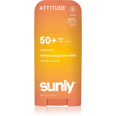 Attitude Sunly Tropical Coco crema de fata cu minerale pentru protectie stick SPF 50+ 60 g