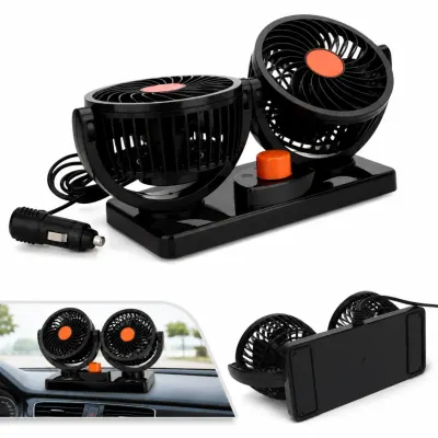 Ventilator Auto Dublu 14x20cm, Reglabil 360°, Alimentare la Priza Auto 12V, 2 Trepte de Viteză