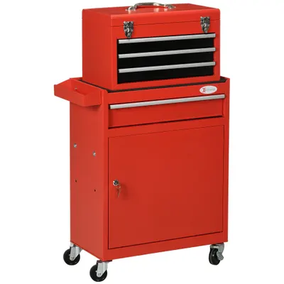 DURHAND Carucior pentru Unelte cu 4 Sertare pe Roti, Cutie de Unelte 2 in 1 si Dulap Depozitare Detasabil, Organizare Atelier | Aosom Romania