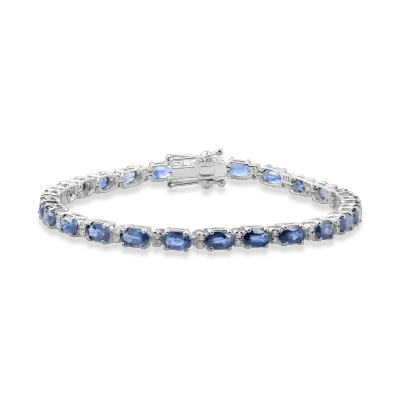 Bratara tennis din aur alb cu safire ovale de 8.1ct si diamante de 0.23ct