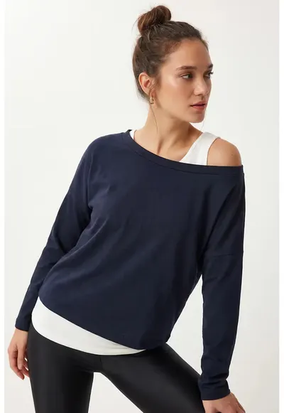 Bluza dama - Happiness Istanbul - Viscoza/Elastan - Albastru inchis