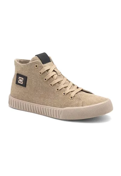 Pantofi sport din panza cu logo aplicat - Maro nisip