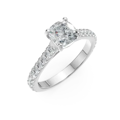Inel de logodna din aur alb cu diamant cushion de 1.2ct si diamante de 0.375ct