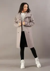 Palton dama gri pudrat captusit cu guler si rever ascutit