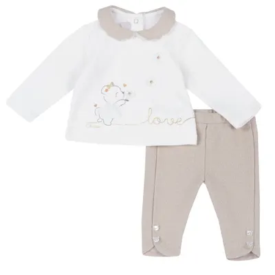 Costum copii Chicco, bluza si pantaloni, bej, 75714-65MFCO