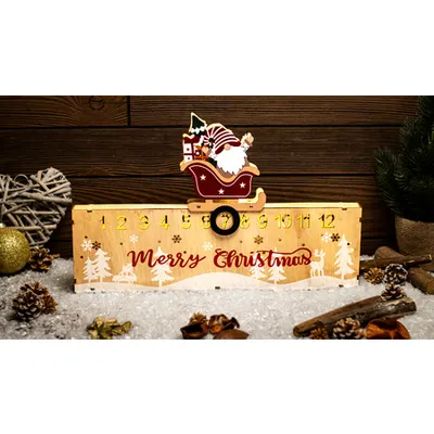 Calendar de Craciun, spiridus,din lemn, cu baterii (X24017) Timer 6+18h, 6LED, 3000K, 2xAA