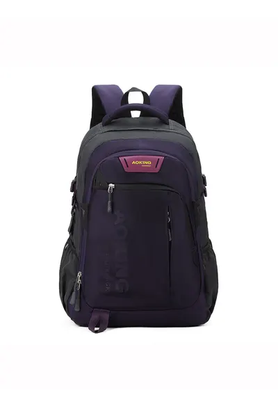 Rucsasc cu imprimeu logo si buzunare - Negru/Violet