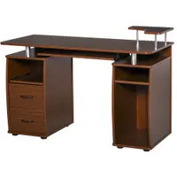 HOMCOM Masă de Birou Modernă cu Suport pentru Computer, Sertare, Poliță Extensibilă și Suport pentru Tastatură, 120x55x85 cm, Maro | Aosom Romania