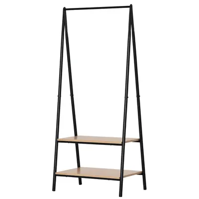 HOMCOM Suport pentru haine, suport pentru pantofi și accesorii de stil contemporan în formă triunghiulară dim. 64L x 43l x 149H cm 2 rafturi MDF lemn deschis oțel negru | Aosom Romania