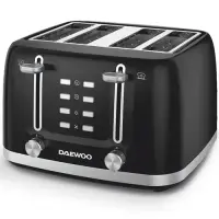 Prajitor de paine Daewoo DBT4160B, putere 1600 W, capacitate 4 felii, tavita de firimituri, functii: waffles, reincalzire, decongelare, anulare, control electronic rumenire, carcasa inox (Negru)
