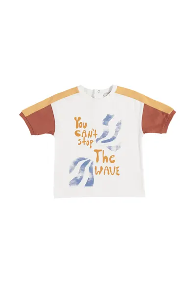 Tricou cu imprimeu si maneci colorate - Wave Crew - Ecru - pentru baietei - Ecru