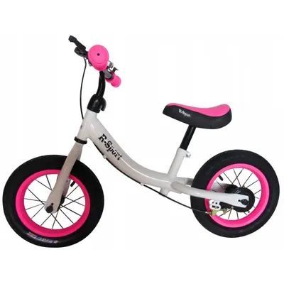 Bicicleta copii fara pedale R-Sport R3 alb-roz 11 inch, scaun moale reglabil pe inaltime 37-43 cm, roti gonflabile, frana pe roata din fata, cadru usor din otel, pana la 35 kg, varsta 3-5 ani