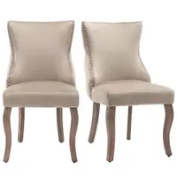 Set de 2 scaune tapițate pentru sufragerie cu detalii de nasturi și nituri metalice, 50x52x91 cm, Bej