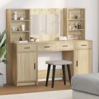 vidaXL Set masă de toaletă cu LED 3 buc. Stejar Sonoma Lemn prelucrat