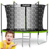 Trambulina de gradina pentru copii Neo-Sport Comb 312cm 10ft,cu Scara si Plasa interioara, Stalpi metalici cu protectie din burete, Intrare cu fermoar si catarama, Covoras impermeabil flexibil, Sarcina maxima 150kg