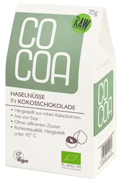 Alune de pădure bio în ciocolată crudă cu nucă de cocos, 70 g, Surovital