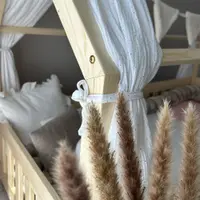 Pat copii montessori tip casuta, LittleAmy, Angel Nest, Balustrade cu bare rotunde, Natur, 70 x 140 cm