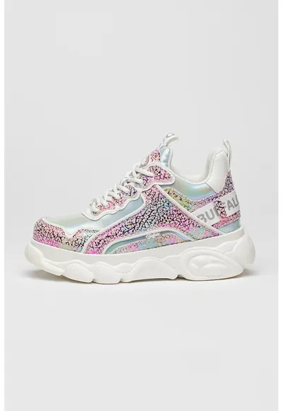 Pantofi sport de piele ecologica cu logo - Albastru pastel/Fucsia/Alb murdar