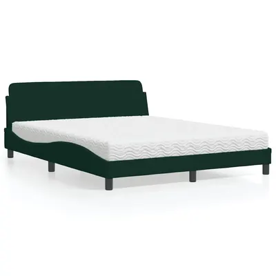 vidaXL Pat cu saltea, Dover, verde închis, 160x200 cm, catifea