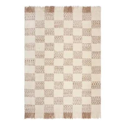 Covor crem/în culoare naturală țesut manual din amestesc de lână 200x300 cm Eric Checkboard – Flair Rugs